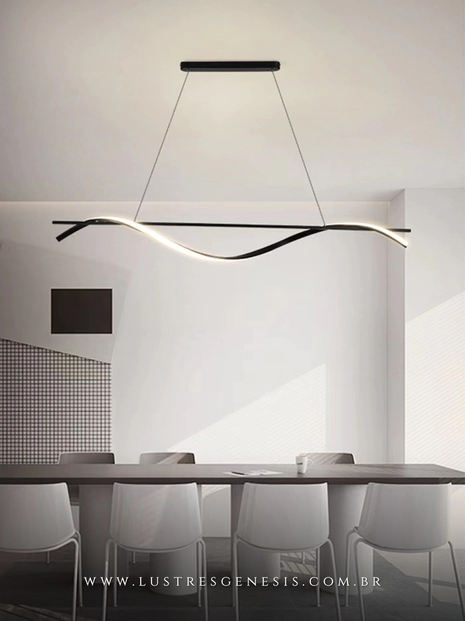 Lustre pendente de LED moderno Ballet preto, design elegante e minimalista, ideal para sala de jantar, quartos, sala de estar, escrit&oacute;rios e apartamentos.